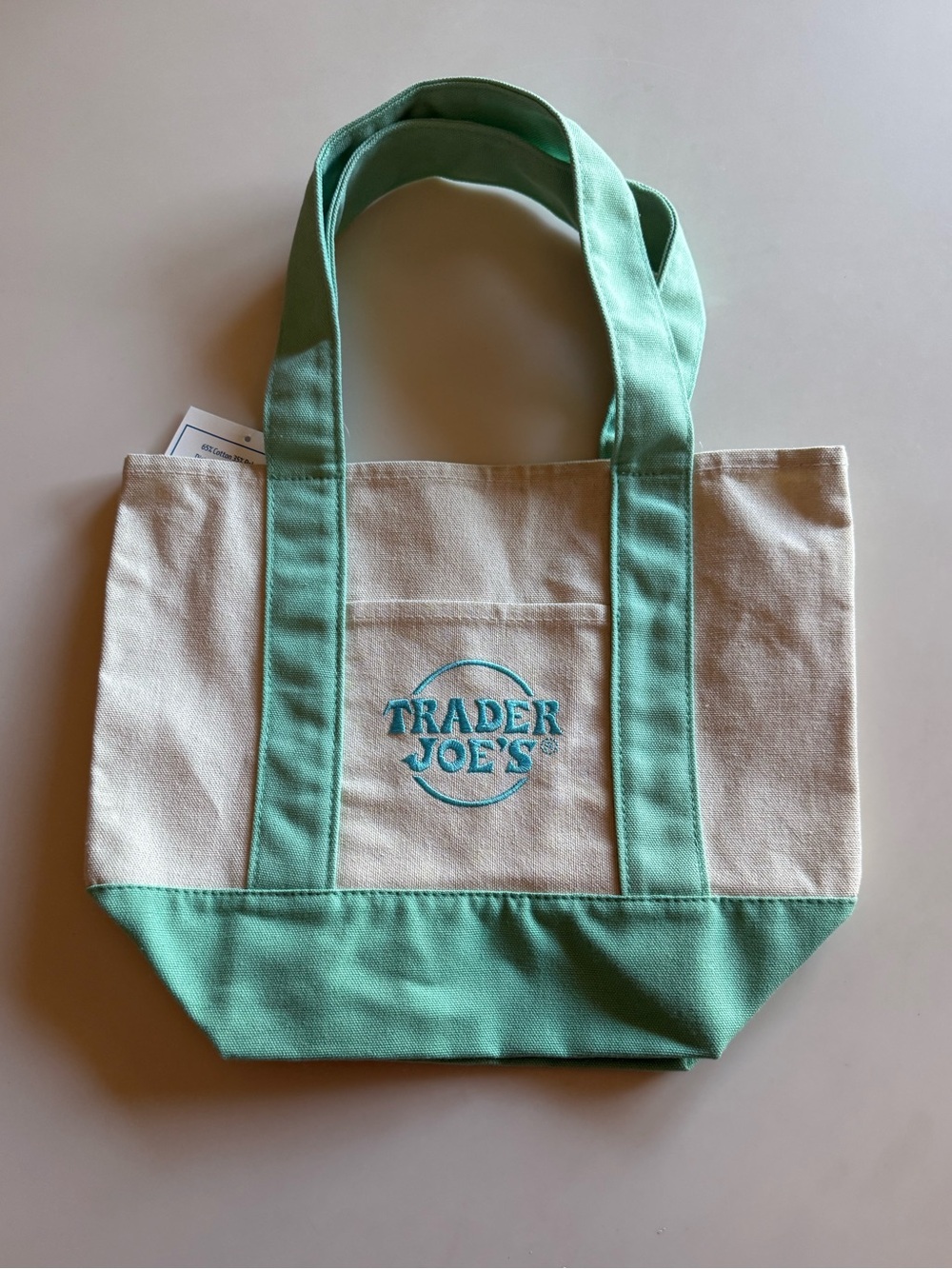 Trader Joe's Spring 2025 Mini Canvas Tote Bag Pastel - Light Green NWT.